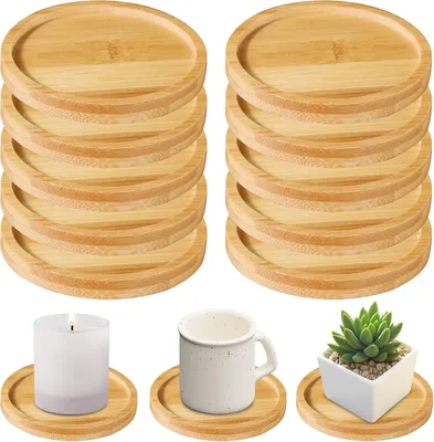 Productafbeelding van Set van 12 houten kaarsenborden: kaarsenonderzetters voor staafkaarsen, kaarsenonderzetters voor kaarsen tot 8 cm diameter