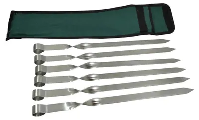 Produktbild von 6 Adana Kebab Grillspieße aus Edelstahl - Klassisch - Stärke 2 mm Länge 40 cm Breite 2 cm Fleisch-Spieße Lula Lulu Tschelo Köfte