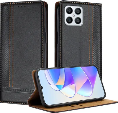 Produktbild von Handyhülle für Honor X8 4G Leder Flip Klappbare Schutzhülle mit Standfunktion Schwarz