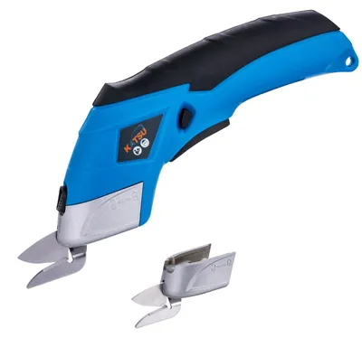 Kabellose Stoffschere, 3,6 V, 2 Schneidköpfe aus legiertem Stahl, blau