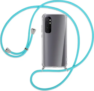 Produktbild von Handykette Backcover-Schutzhülle mit Band (Metall silberfarben) für Xiaomi Mi Note 10 Lite - türkis