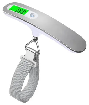 Image de Balance numérique pour valises - Balance à suspendre pour bagages - Écran LCD - Portable - Jusqu'à 50 kg - Sangle blanche