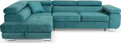 Produktbild von Ecksofa Aller L-form mit Schlaffunktion und Bettkasten in Türkisfarben (Jasmine 85), Links Ottomane