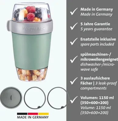 Immagine prodotto di Westmark Lunchpot, 1150 ml, mint-grün + 2 Dichtungsringe groß+1 Decke, 528722EM