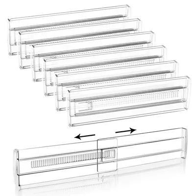 Produktbild von Schubladenteiler Schubladentrenner Schubladeneinteiler - 28,5 bis 50 cm - Transparent - Set mit 6 Stück - Für Küche und Büro