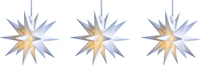 Produktbild von 3D LED Sternenkette Lichterkette mit 3 weißen Sternen Ø 12 cm mit Batteriefach Weihnachtsstern Adventsstern Ministern Innen Kunststoff Stern Leuchtstern Deko für innen Indoor