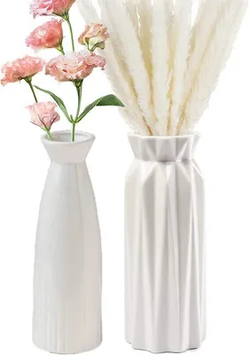 Productafbeelding van Keramische vaas, modern design - Witte tafelvaas voor pampasgras
