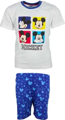 Produktbild von Disney Mickey Maus Kinder kurzarm Schlafanzug Pyjama Shirt Shorts – Weiß / 128