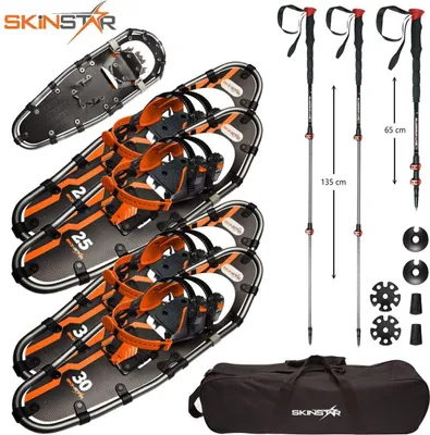 Image de Ensemble de raquettes SKINSTAR avec cadre en aluminium - Raquettes de randonnée, skis de randonnée, bâtons - Taille : 30 pouces