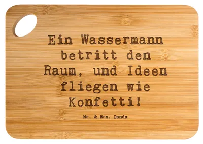 Produktbild von Mr. & Mrs. Panda Frühstücksbrettchen Spruch Wassermann Ideenflug - Transparent - Geschenk, Holzbrett, Schneidebrett, Energie, Tierkreiszeichen, Inspiration, Kreativität