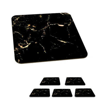 Obrázek produktu pro KitchenYeah® Skleněné podtácky Square Set of 6 Marble - Lime - Black - Gold 10x10 cm Podtácky na sklenice - Podtácky na nápoje - Chrániče stolů - Podtácky na šálky Stolní bar G