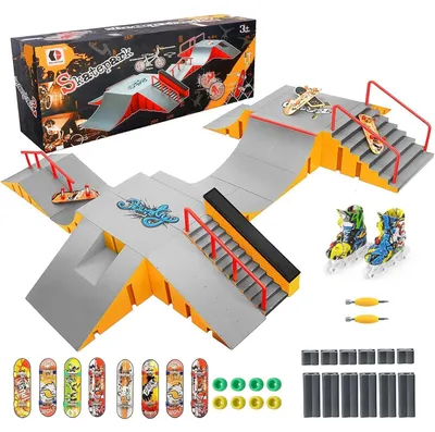 Produktbild von Elzusha – Mini-Skatepark-Set für Fingerboards mit Rampen und Skateboards, 14-in-1