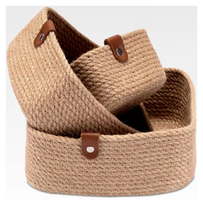 Produktbild von Organizer Körbchen aus Jute – 3er Set Aufbewahrungskörbe – Aufbewahrungskorb für Badezimmer und Wickeltisch