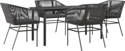 Produktbild von vidaXL 5-tlg. Garten-Essgruppe mit Kissen Schwarz Poly Rattan Glas