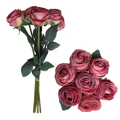 Produktbild von Rosen künstlich 7er Bund, Kunstblumen Rosenstrauß, künstliche Blumen Pearl Rose Rosa