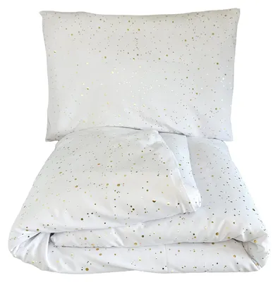 Imagen del producto de Juego de sábanas de algodón Luisine, color blanco con estampado dorado, tamaño 100x135 cm + 40x60 cm