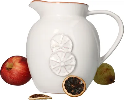 Produktbild von Saskia Wein- & Sangria Krug 1,7 Liter I Weiße Karaffe mit Zitrusfrucht-Dekor I Steingut