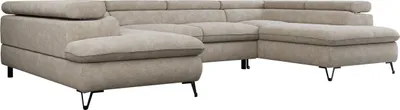 Produktbild von Ecksofa, Universelles, Schlaffunktion, Bettkasten, U-förmig, einstellbare Kopfstützen, Bettsofa - PETER U - Struktur - Beige