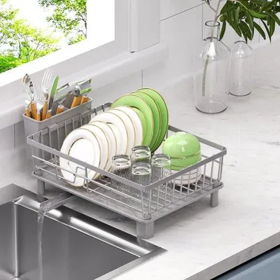 Produktbild von Kleiner Edelstahl-Abtropfständer mit Ablauflotte, grau