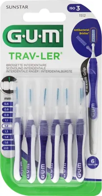 Produktbild von Set 6x Interdentalbürsten, GUM, Trav-Ler, für die Tiefenreinigung, Chlorhexidin-behandelt, 1,2 mm