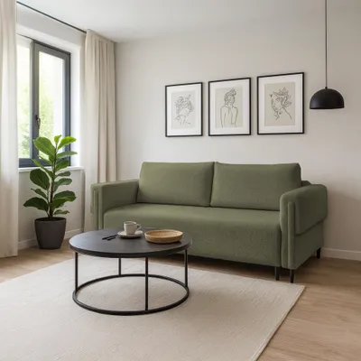 Produktbild von Sofa ADEL, Wohnzimmer, modernes Schlafsofa Couch 3-Sitzer Sofa freistehendes Polstersofa Bettkasten 231 cm Schlaffunktion Khaki Marcello 12