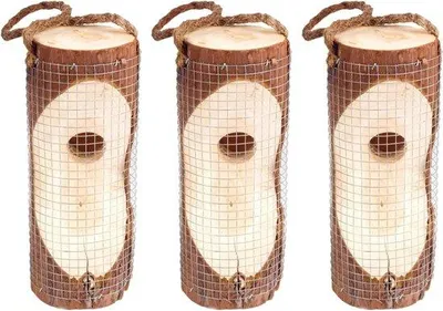 Productafbeelding van Vogelhuis set van 3 - Houten voederstations om op te hangen, geschikt voor wilde vogels - ideaal voor tuin, balkon en terras
