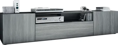 Produktbild von Vladon Lowboard Mogan, TV-Kommode mit 2 Türen, 1 Klappe und 1 offenes Fach, Schwarz matt/Avola-Anthrazit (181 x 39 x 35 cm)