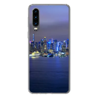 Produktbild von MuchoWow® Handyhülle Schutzhülle Hülle für Huawei P30 New York - Skyline - Nacht Silikon Softcase Handy Hülle - Kartenbesitzer