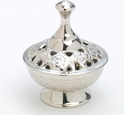 Produktbild von Räucherschale, Weihrauchschalen Messing vernickelt Silber mit Kohlensieb (H 7 cm) für Räucherkohle