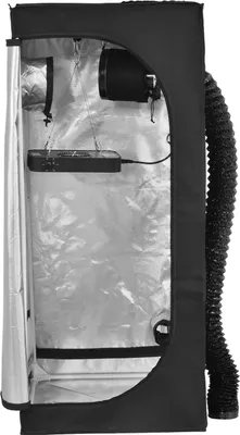 Immagine prodotto di Tenda da coltivazione Growbox - Set completo - Circa 120 cm - Ventilatore e filtro a carbone attivo - Lampada LED a spettro completo per piante - Regolabile