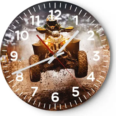 Produktbild von Wanduhr - Rund - Glasuhr - Schlamm Schmutz Dakar Aktion - 30x30cm - Schleichendes Uhrwerk - Lautlos - zum Aufhängen bereit - Dekoration Modern - Wanddekoration aus Glas - C4AR30x30-3055