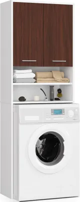 Immagine prodotto di Mobile da bagno sopra la lavatrice: due ante, quattro ripiani, colore: bianco | wengé, dimensioni del mobile: L: 64 cm, A: 180 cm, P: 30 cm