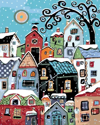Produktbild von Zuty - Malen nach Zahlen - FARBIGE HÄUSCHEN IM WINTER, 40x50 cm, mit Keilrahmen (bereits gespannt)