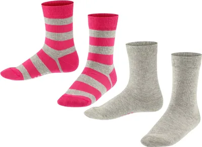 Image de FALKE Chaussettes Enfants, Lot de 2 - Happy Stripe, Chaussettes courtes, rayées Gris/Rose 27-30