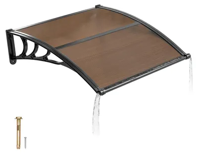Produktbild von Türüberdachung für Haustür - Pultbogenvordach - 96,5 x 101,7 cm - Polycarbonat - Mit Entwässerung - ABS-Halterungen - Regen-, Schnee- & Sonnenschutz - Braun