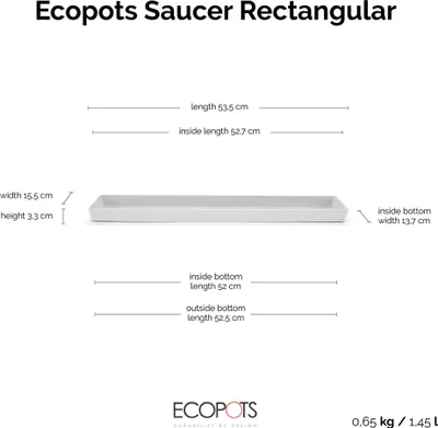 Produktbild von Ecopots Untersetzer rechteckig 55 für Blumentopf - L 53,5 cm x B 15,5 cm x H 3,3 cm - Innen- und Außenbereich