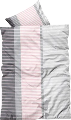 Produktbild von 4 tlg Bettwäsche 135x200cm rosa grau gestreift Microfaser 2 Garnituren