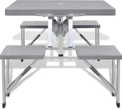 Produktbild von vidaXL Campingtisch mit 4 Hockern Klappbar Aluminium Extra Leicht Grau