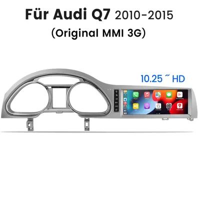 Zdjęcie produktu dla Radio samochodowe Android o przekątnej 10,25 cala, przeznaczone do Audi Q7 4L (2010–2015), kompatybilne z systemem MMI 3G, procesor 8-rdzeniowy, 6 GB pamięci RAM i 128 GB pamięci wewnętrznej, z obsługą bezprzewodowego CarPlay i Android Auto, GPS, 4G i Bluetooth 5.0