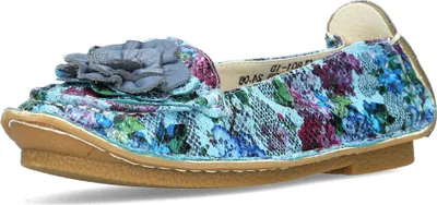 Produktbild von Laura Vita Damen Ballerina Leder Blumenmuster und Blütenapplikation Aucdreyo 21, Größe:37 EU, Farbe:Blau
