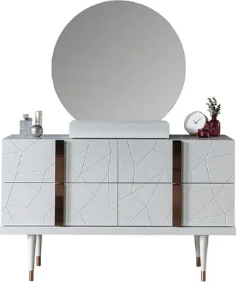 Produktbild von Casa Padrino Luxus Schlafzimmer Kommode mit Wandspiegel Weiß / Kupferfarben - Eleganter Massivholz Schrank mit Spiegel - Luxus Schlafzimmer Möbel