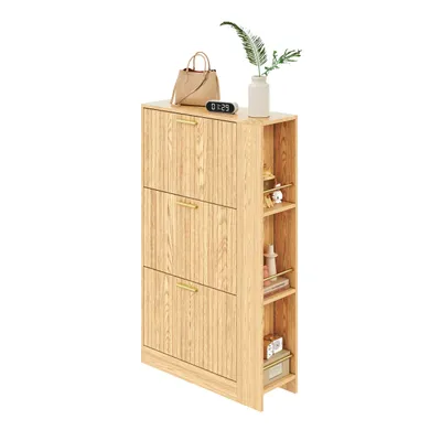 Produktbild von Schuhschrank - 3-türig, Holzoptik - Großes Fassungsvermögen - Offene Regalfächer - Modernes Design