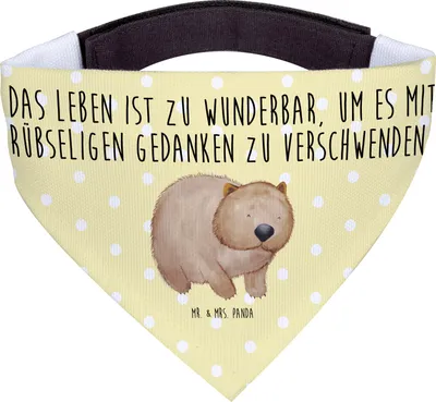 Produktbild von Mr. & Mrs. Panda Bandana Wombat - Gelb Pastell - Geschenk, Motivation, Das Leben Ist schön, Lustige Sprüche, für Hunde, Halstuch, Hund, Spruch, Australien