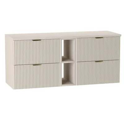 Obrázok produktu pre WENA Skrinka pod umývadlo 140 cm, rebrované čelá, kovové úchyty v zlatej farbe (farba: kašmír)