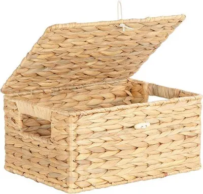 Produktbild von Famanu Rattan Aufbewahrungskorb mit Deckel und Griffen - 28,5 x 20 x 14 cm