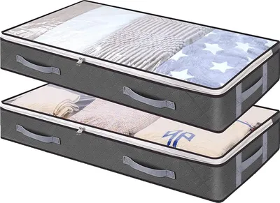 Produktbild von Pack of 2 Premium Underbed Storage Bags with Viewing Window, Underbed Storage Bag, Clothes Storage, Blanket Organiser, Storage Container, 4 Handles, Foldable, 100 x 50 x 15 cm, Grey