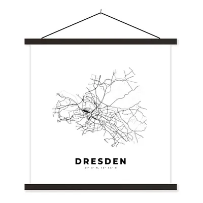 Produktbild von MuchoWow® Textilposter Karte - Dresden - Schwarz-Weiß - Stadtplan 90x90 cm mit schwarzem Rahmen - Magnetisches