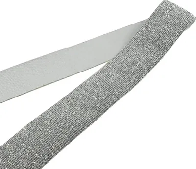 Produktbild von 1m Meterware Glitzer-Gummiband 40mm Gummiband Glitzer Band Gummilitze, Farbe:silber