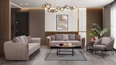 Produktbild von Beige Wohnzimmer Polster Sofagarnitur Dreisitzer Sessel Textil Möbel
