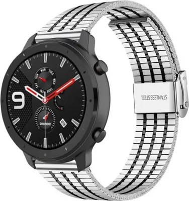Produktbild von Strap-it Xiaomi Amazfit GTR Edelstahlarmband (Silber/Schwarz)